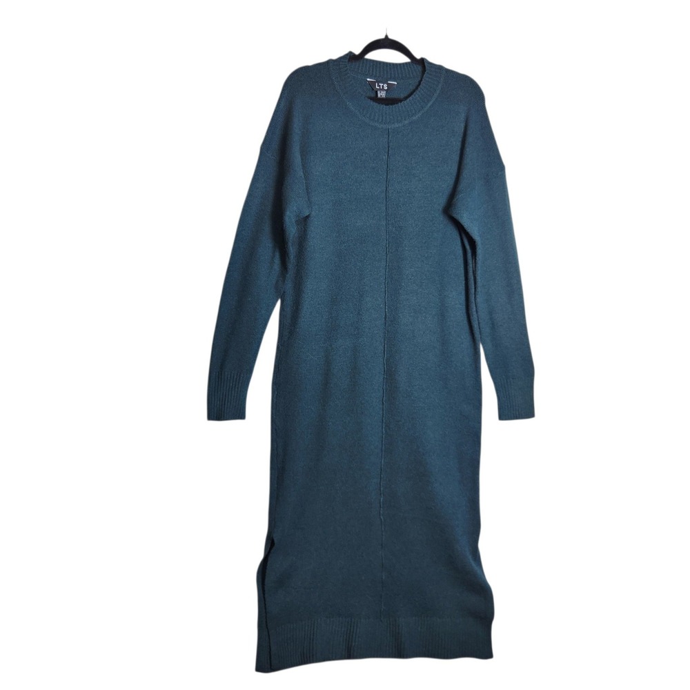Long Tall Sally LTS Teal Knit Midi Sweater Dress Long Sleeve Crew Neck US 6-8